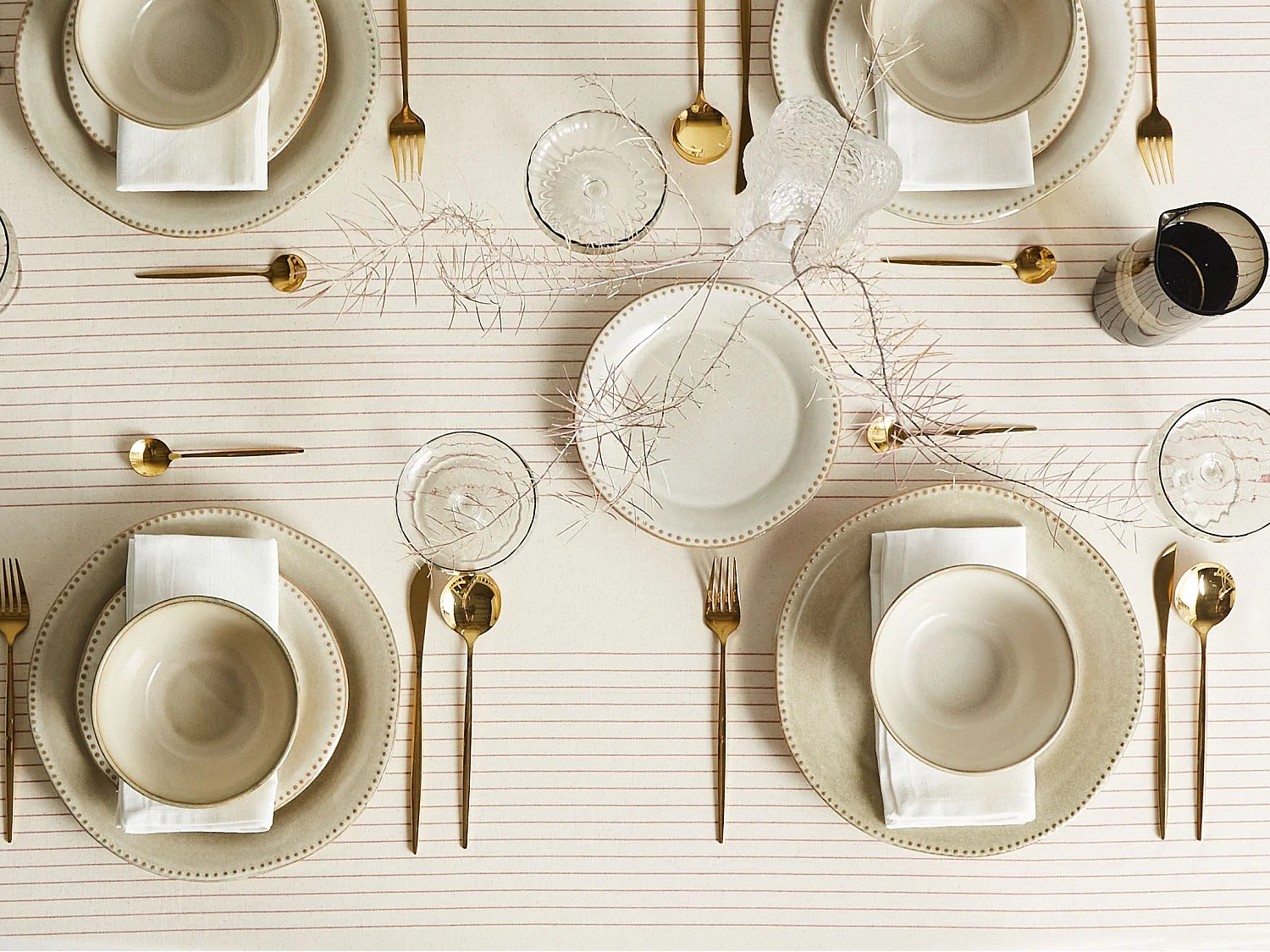 Set di 12 stoviglie CHERVIL Gres porcellanato Beige chiaro