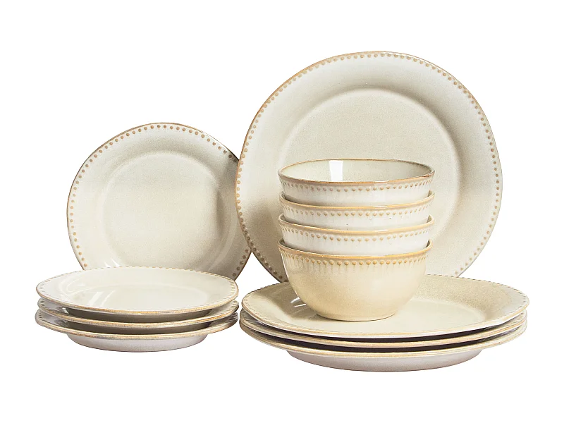 Tafelservice 4 Personen Steinzeug beige 12-teilig Geschirr Set Skandi Chervil
