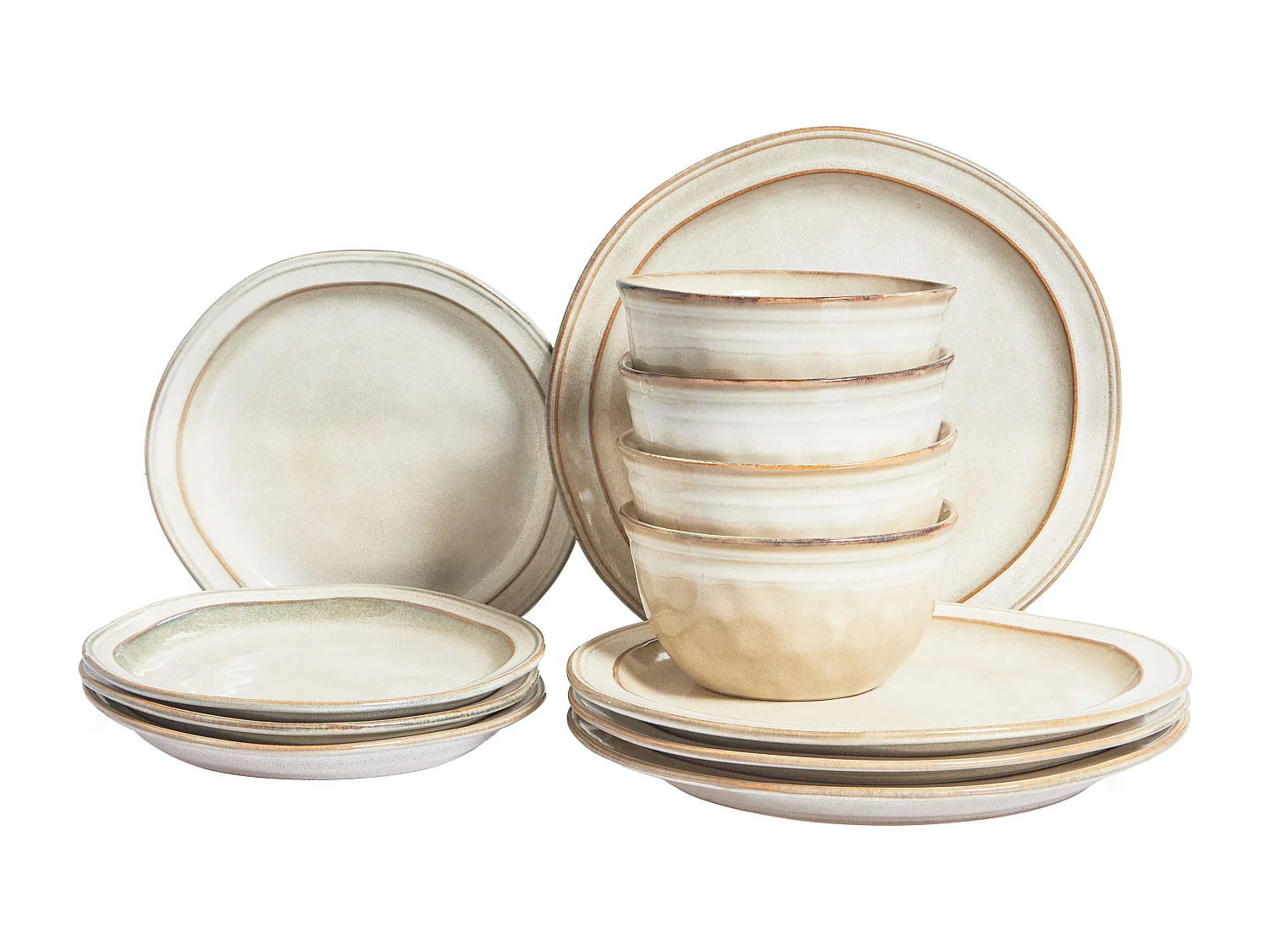 Set de 12 couverts de table CHIVES Grès Beige clair