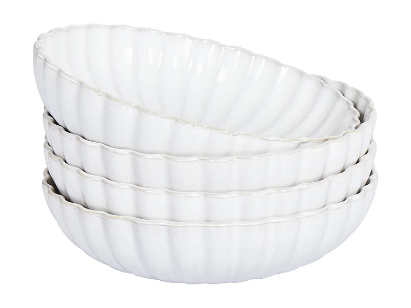 Set de 4 assiettes creuses NETTLE Grès Blanc cassé