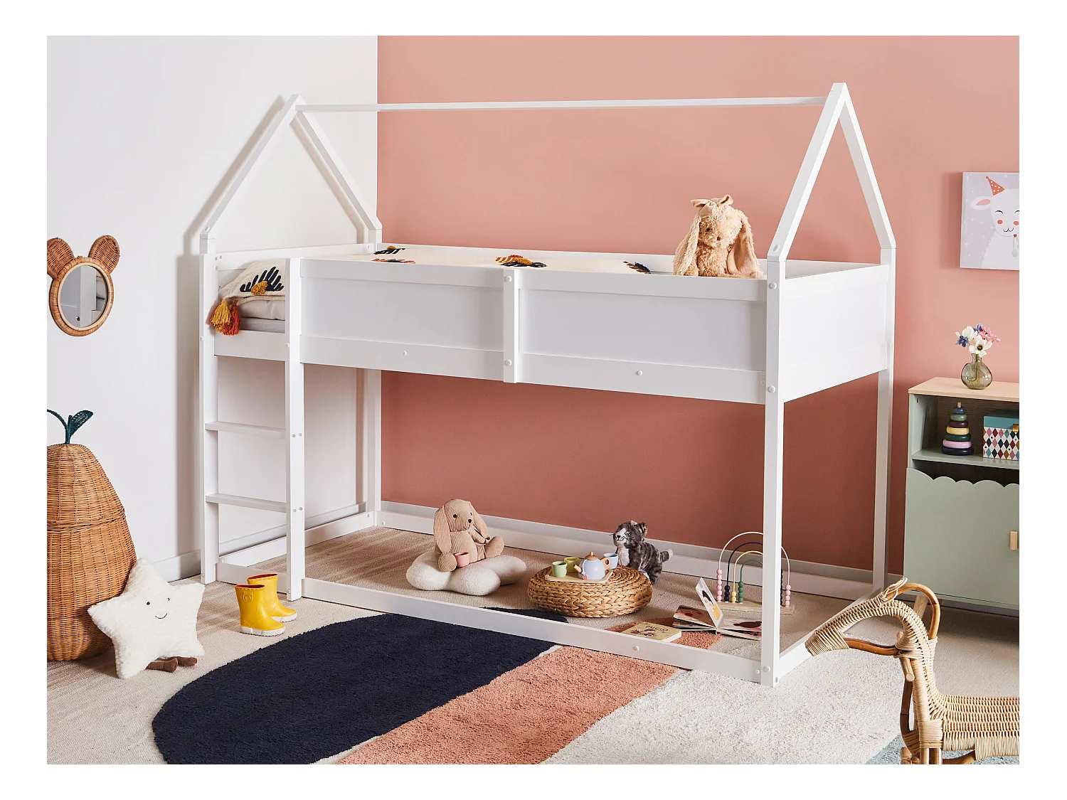 Lit à mit-hauteur Maison Bois de pin DIENNE 90 x 200 cm Blanc