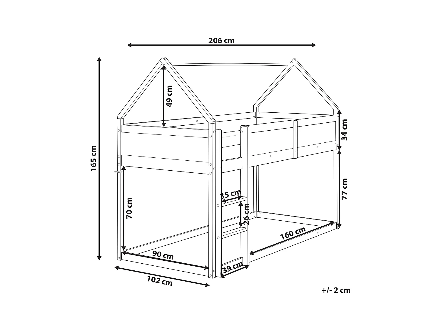 Lit à mit-hauteur Maison Bois de pin DIENNE 90 x 200 cm Blanc