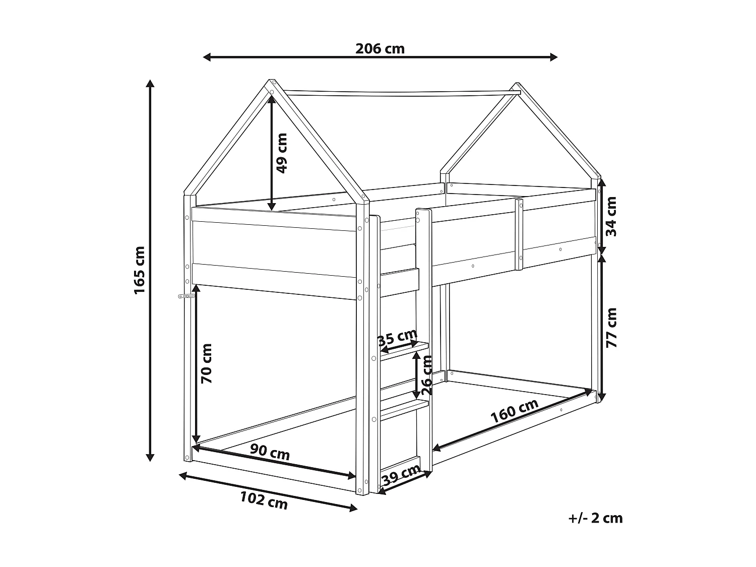 Lit à mit-hauteur Maison Bois de pin DIENNE 90 x 200 cm Blanc