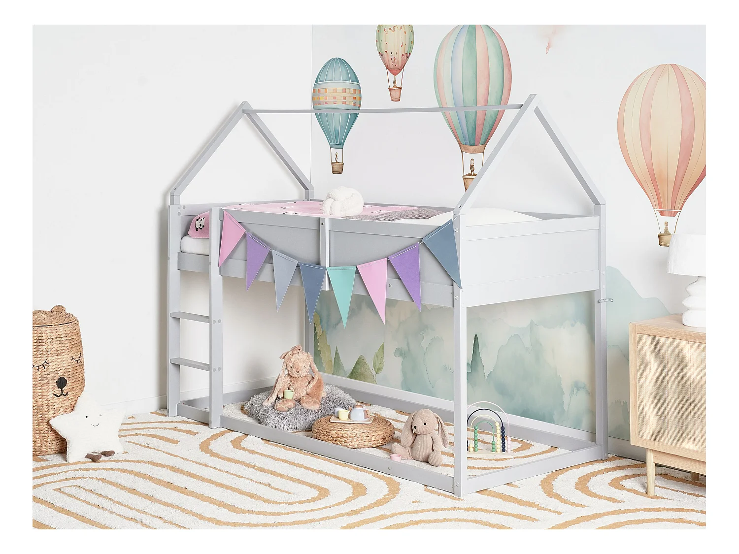 Lit à mit-hauteur Maison Bois de pin DIENNE 90 x 200 cm Gris