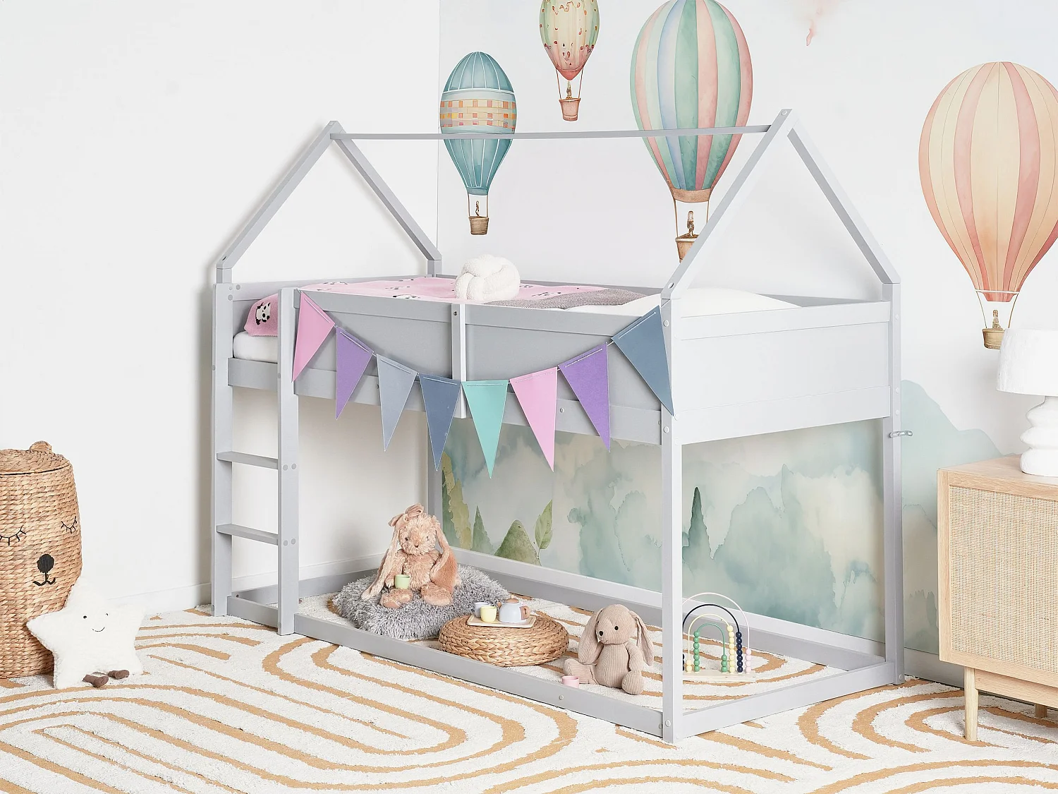 Lit à mit-hauteur Maison Bois de pin DIENNE 90 x 200 cm Gris