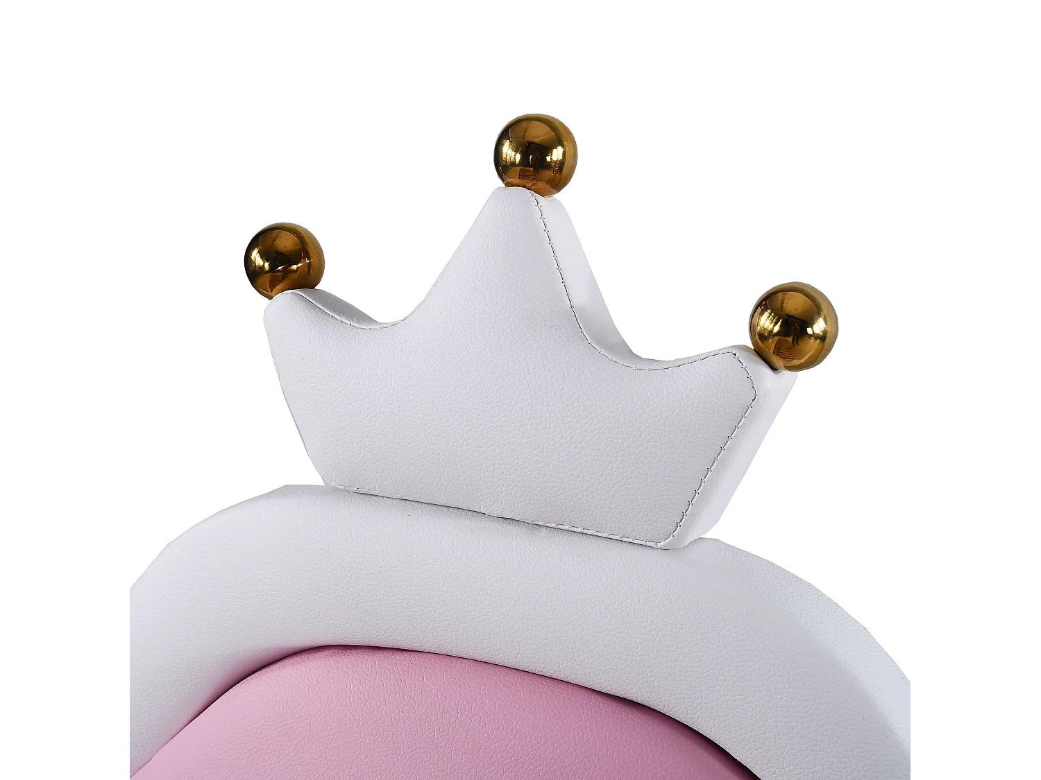 Lit enfant 90x200 cm, lit simple, tête de lit couronne, cuir artificiel, blanc+rose - Sans matelas