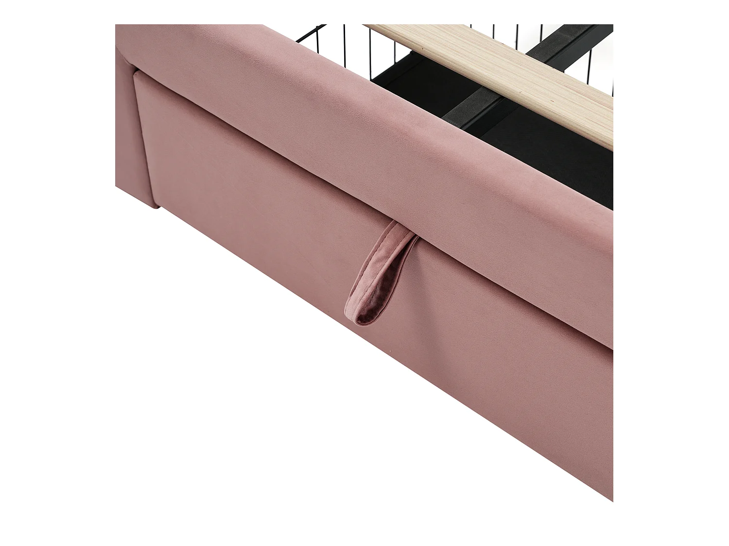 Lit enfant 90x190cm en Velours rose avec LED + tiroir de rangement, sans matelas