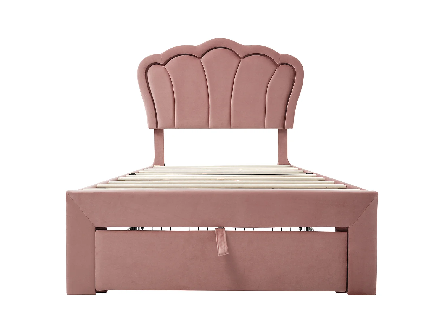 Lit enfant 90x190cm en Velours rose avec LED + tiroir de rangement, sans matelas