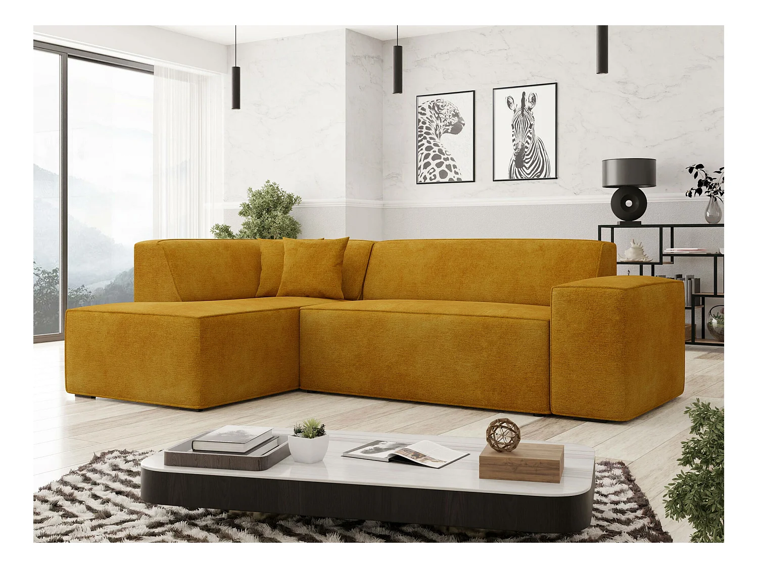 Sofá rinconero Comfivo 289, Amarillo, 267x205x73cm