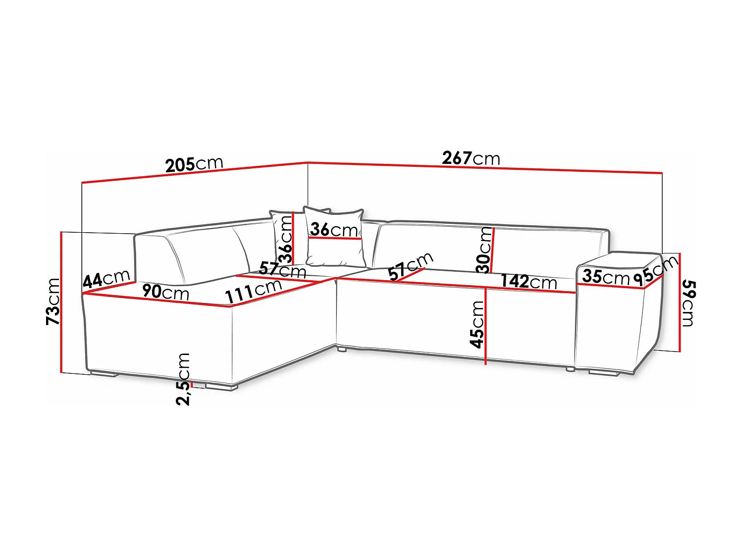 Canapé d'angle Comfivo 289, Jaune, 267x205x73cm