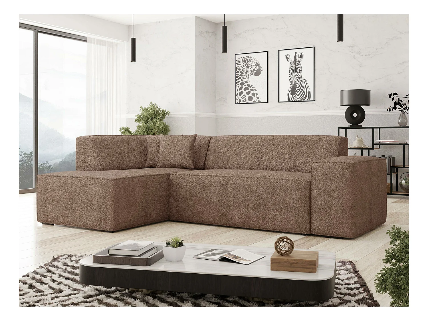 Sofá rinconero Comfivo 289, Marrón, 267x205x73cm