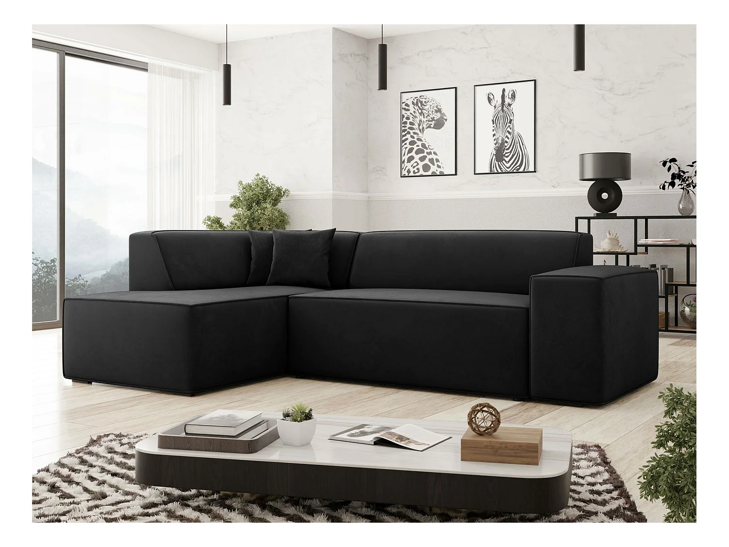 Divano angolare Comfivo 289, Nero, Senza, 267x205x73cm