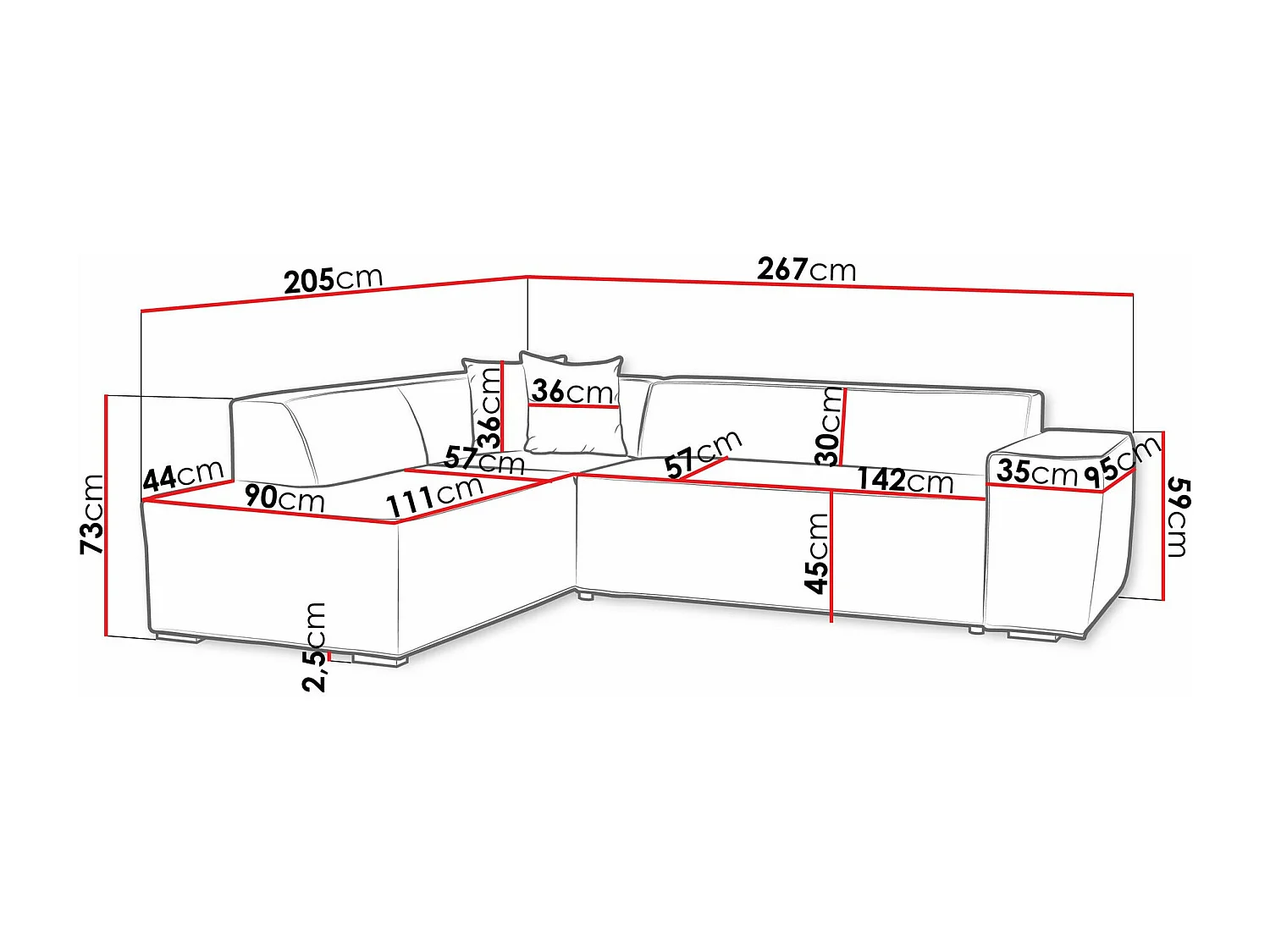 Sofá rinconero Comfivo 289, De color marrón claro, 267x205x73cm
