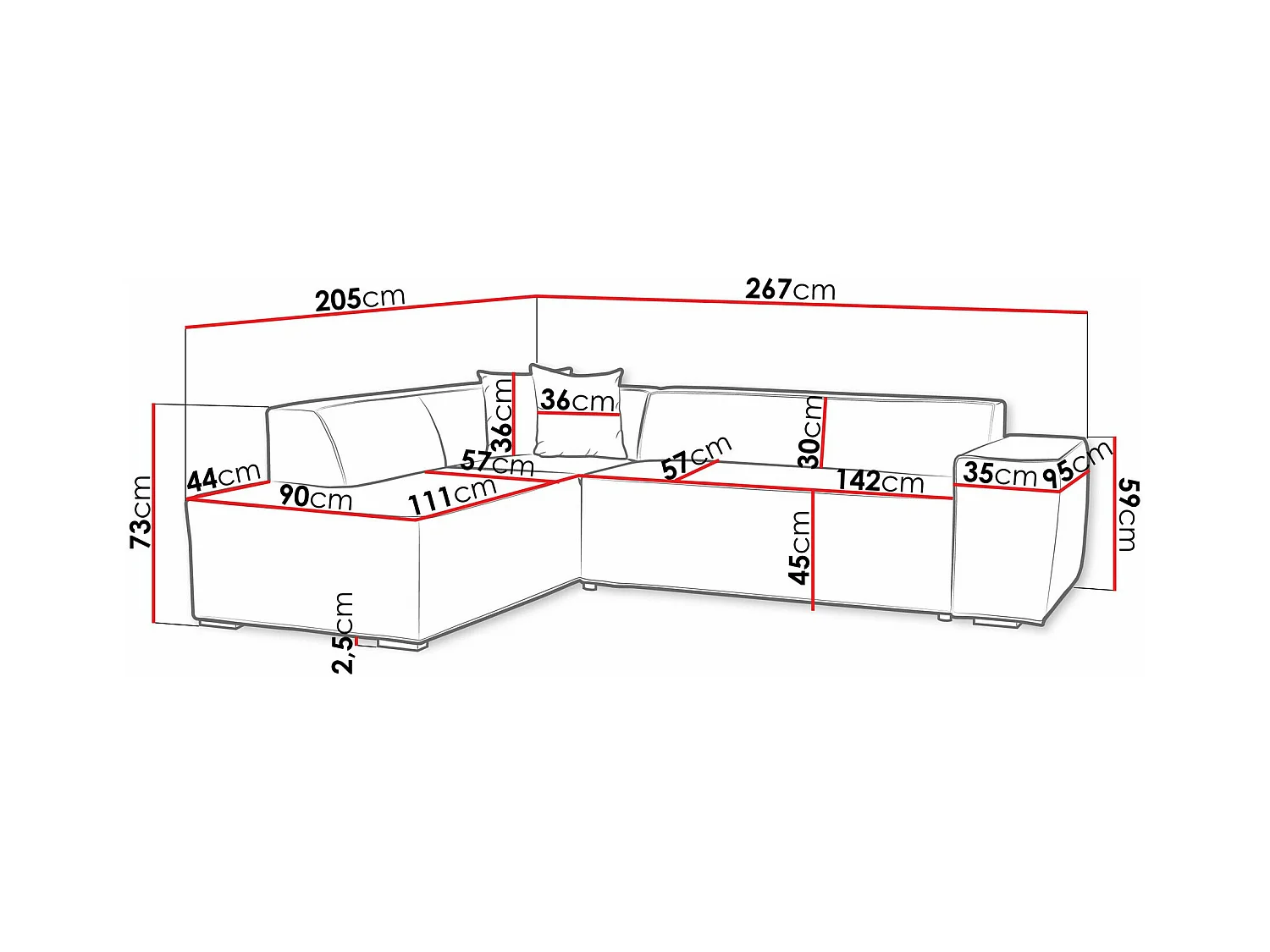 Sofá rinconero Comfivo 289, Verde, 267x205x73cm