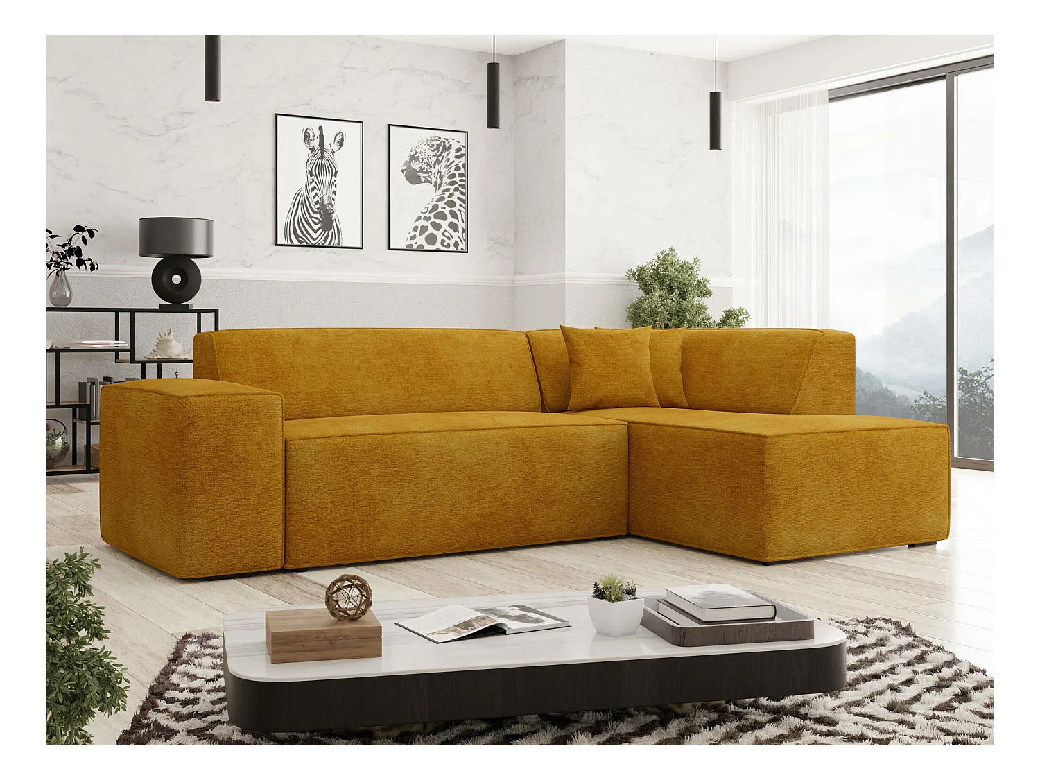 Sofá rinconero Comfivo 289, Amarillo, 267x205x73cm