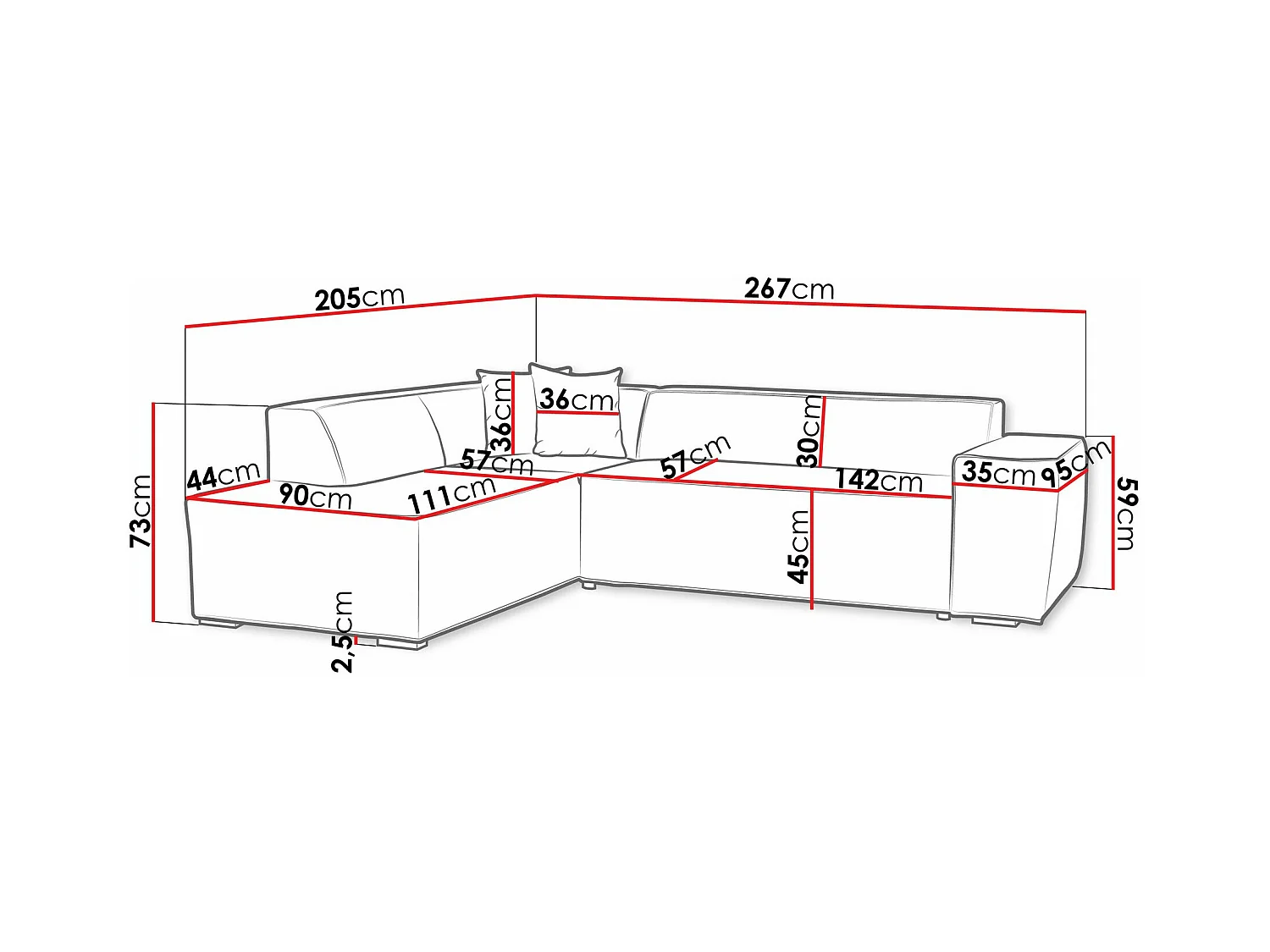 Sofá rinconero Comfivo 289, Amarillo, 267x205x73cm