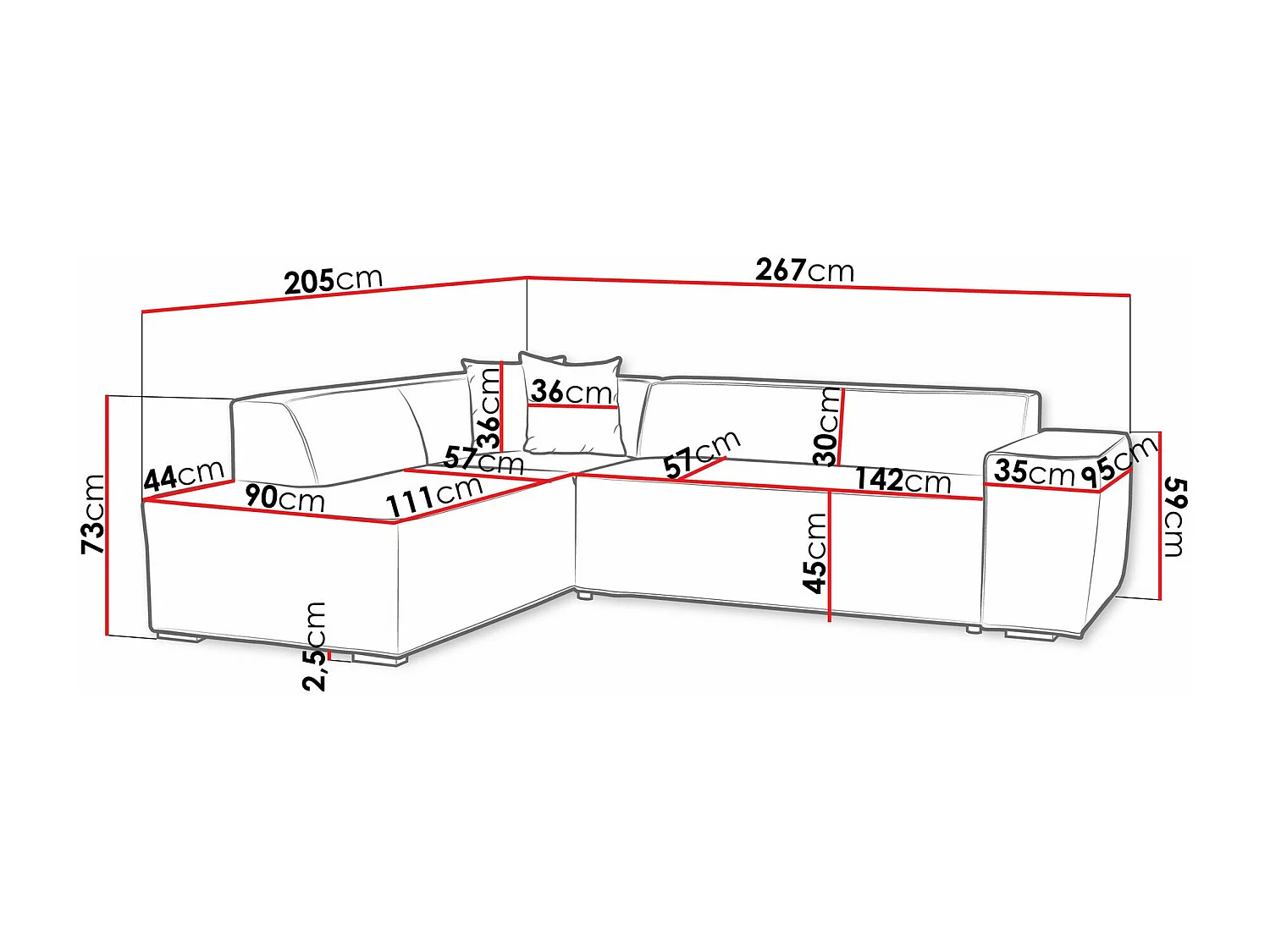 Sofá rinconero Comfivo 289, Amarillo, 267x205x73cm