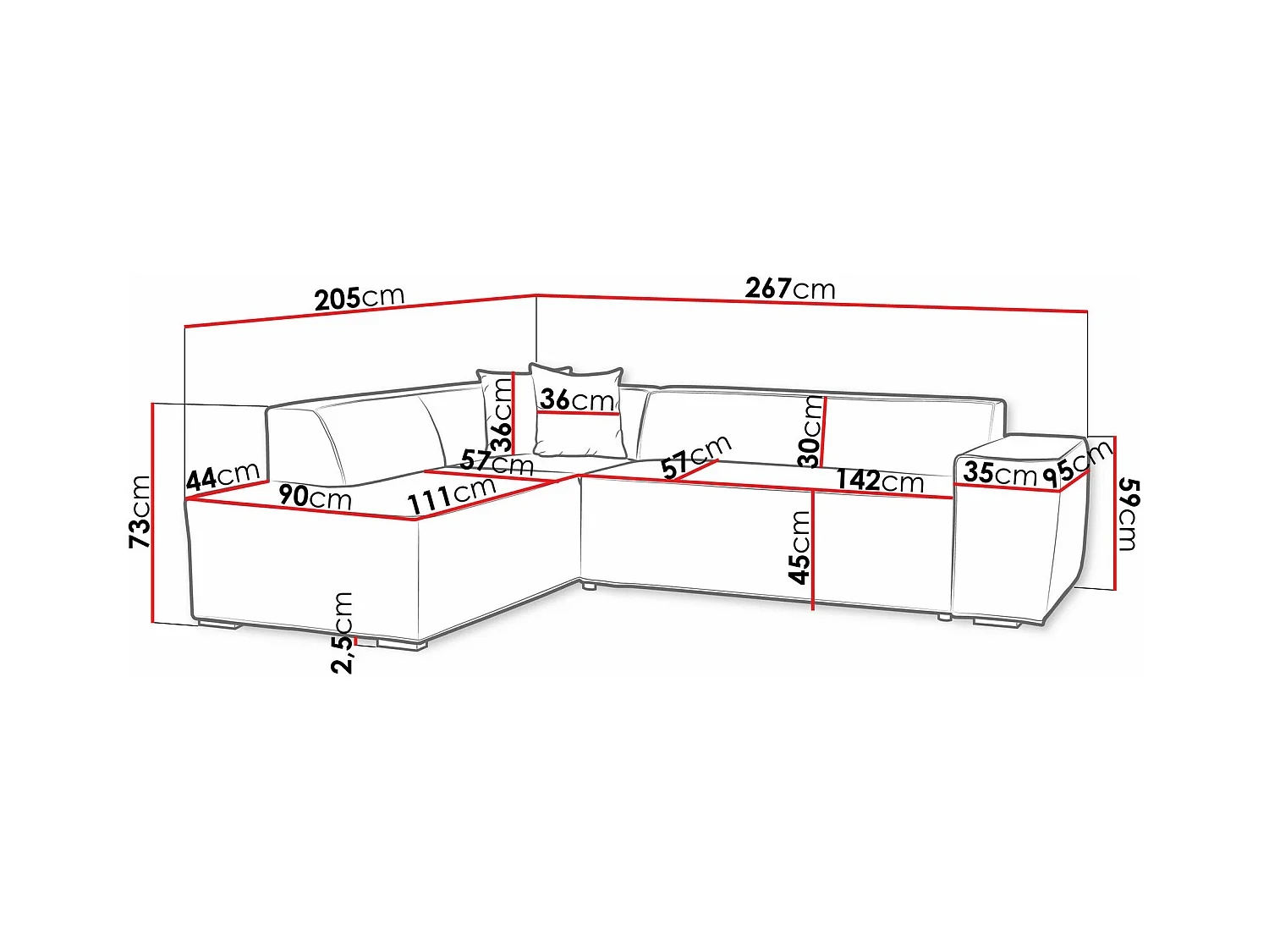 Sofá rinconero Comfivo 289, Negro, 267x205x73cm