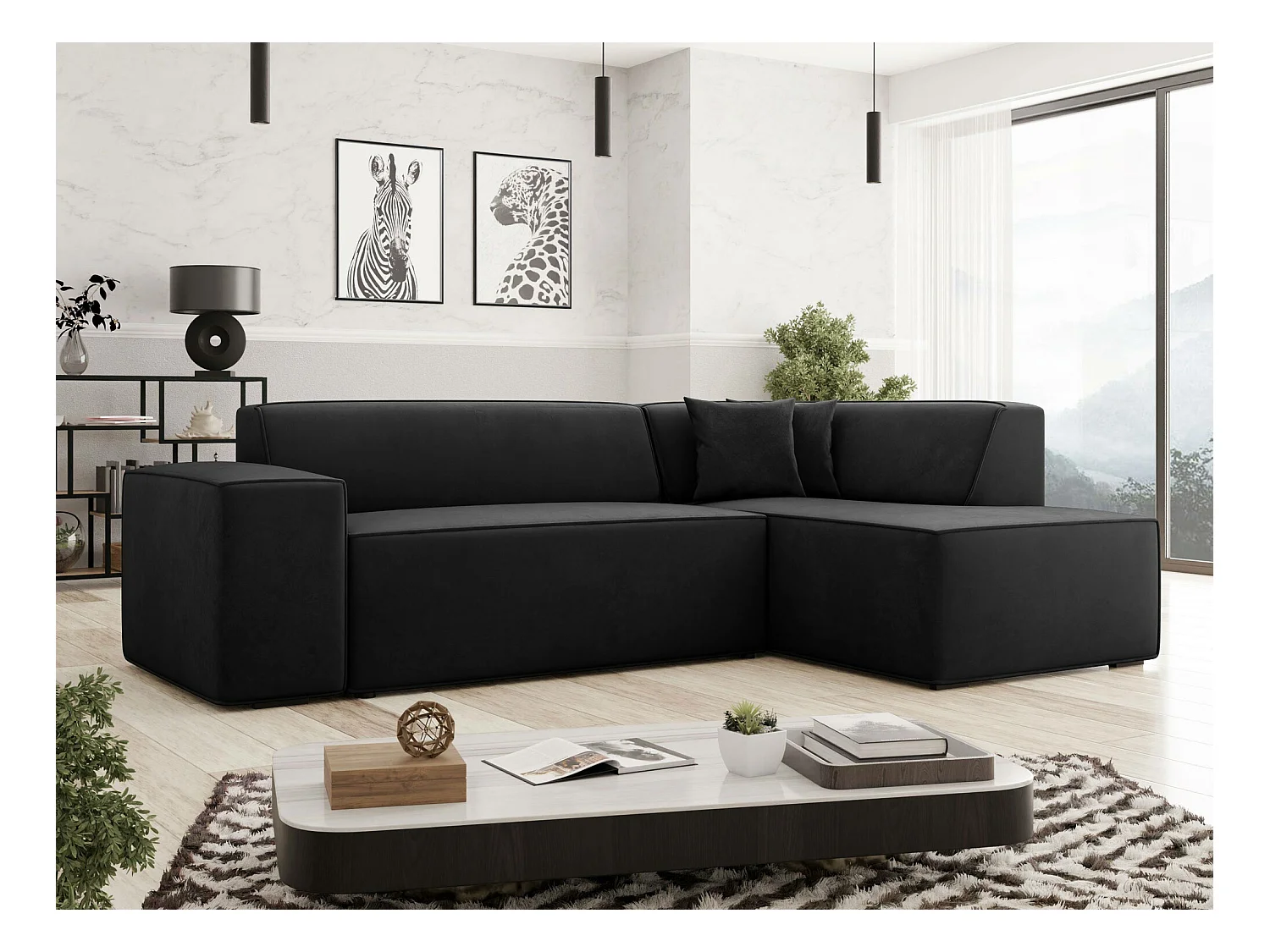 Divano angolare Comfivo 289, Nero, Senza, 267x205x73cm