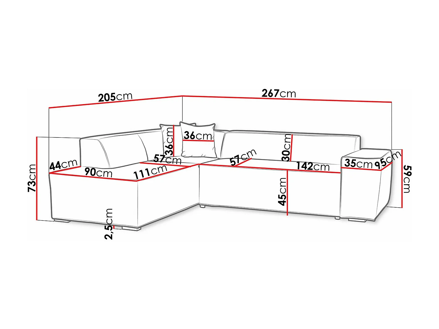 Sofá rinconero Comfivo 289, Negro, 267x205x73cm