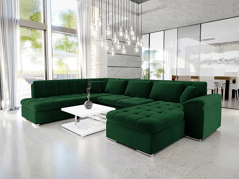 Canapé d'angle Comfivo 128, Vert, Fonction de couchage, 348x205x76cm