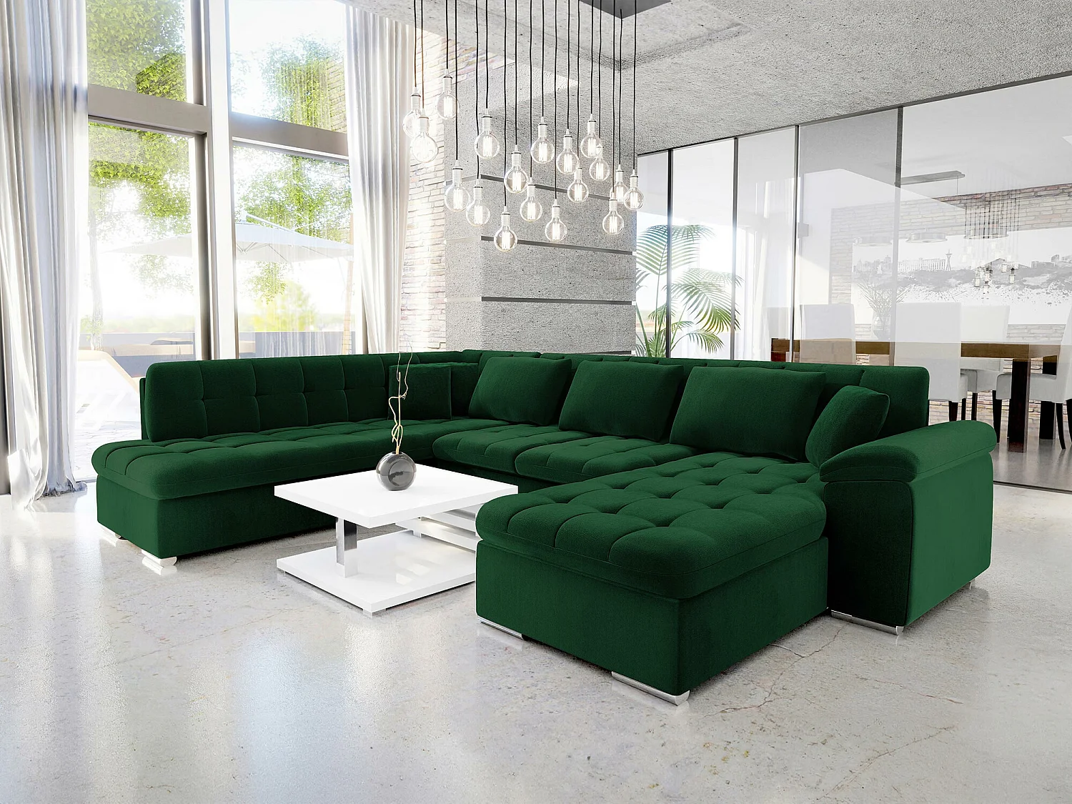 Canapé d'angle Comfivo 128, Vert, Disponible, 348x205x76cm