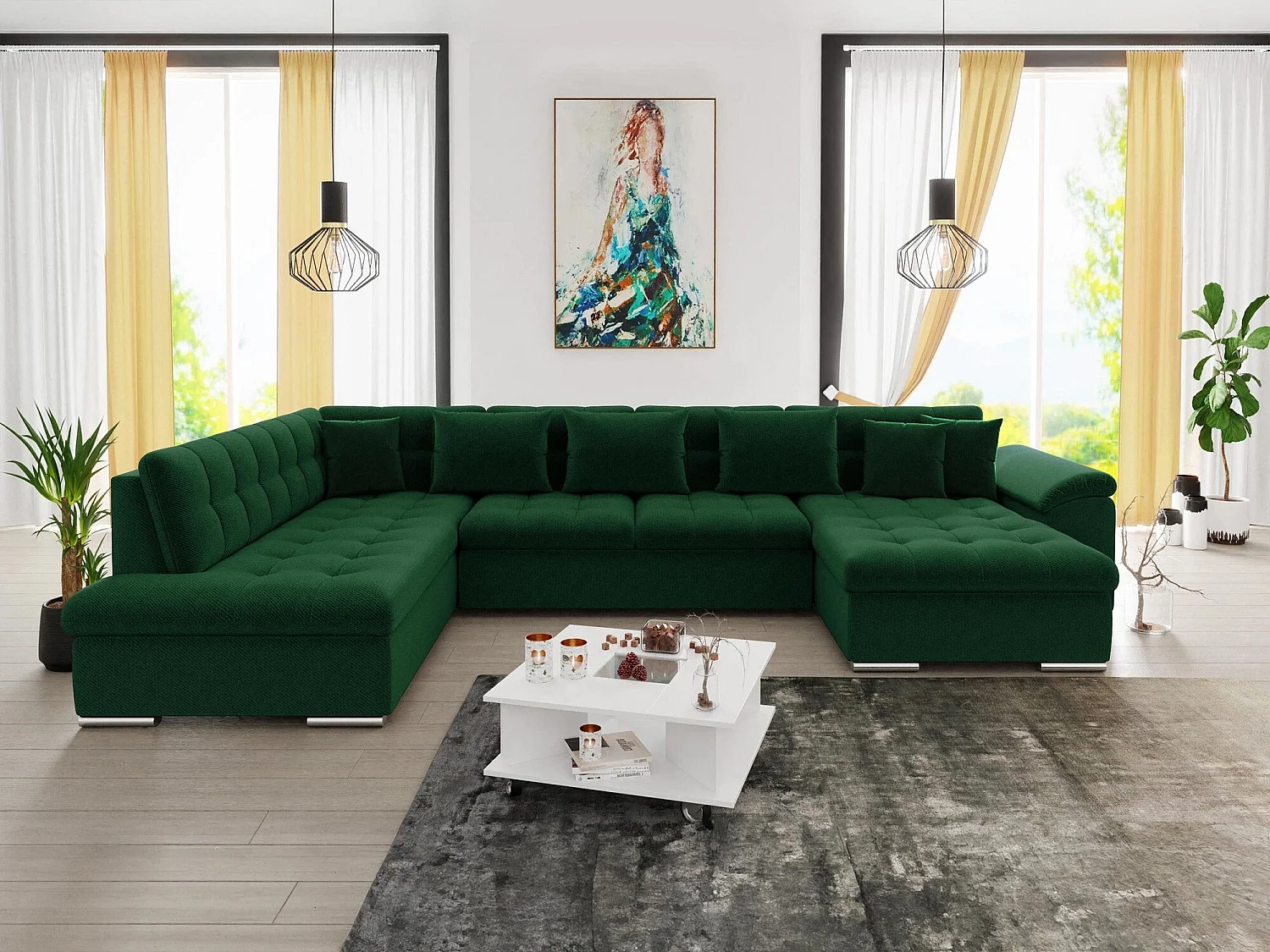 Canapé d'angle Comfivo 128, Vert, Disponible, 348x205x76cm
