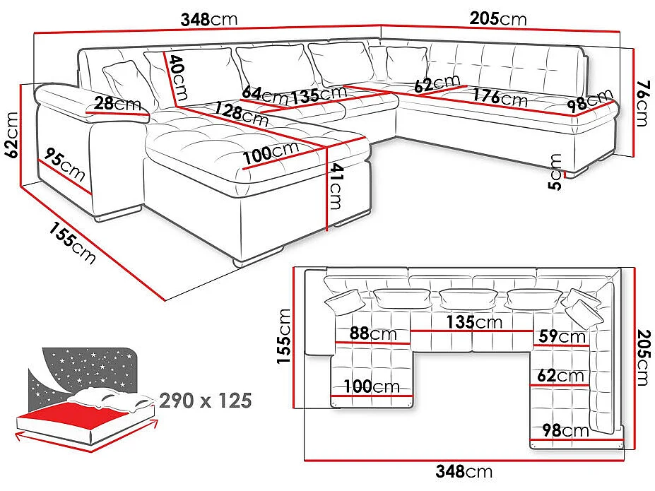 Canapé d'angle Comfivo 128, Vert, Disponible, 348x205x76cm