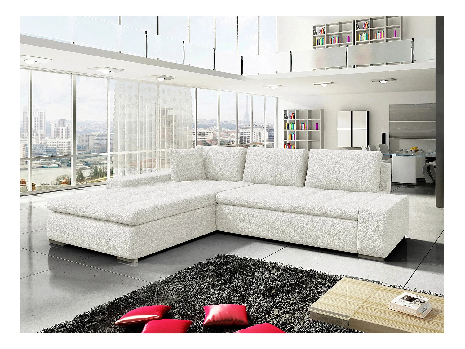 Sofá rinconero Comfivo 147, De color marrón claro, Función de descanso, Almacenaje, 302cm