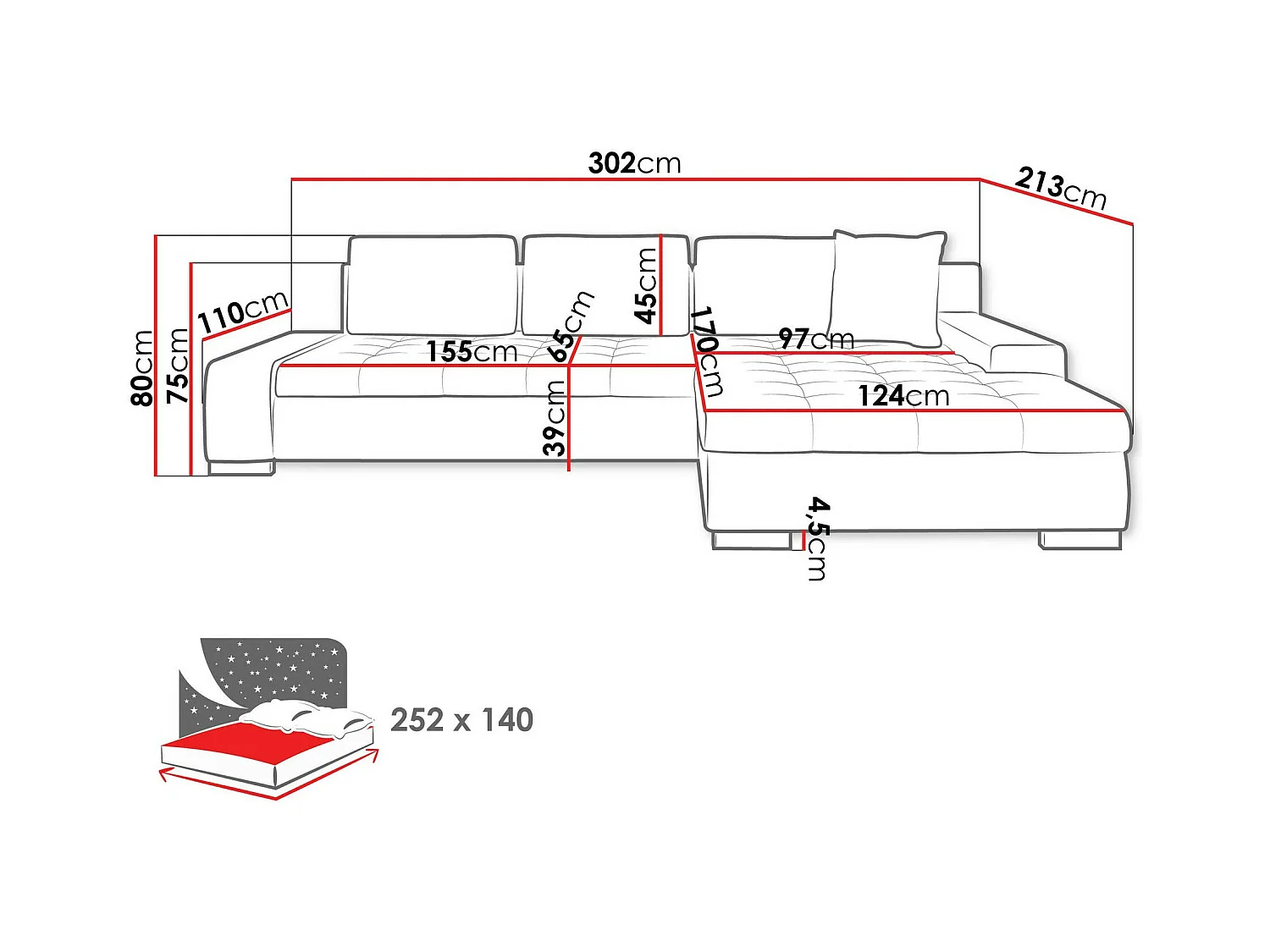Sofá rinconero Comfivo 147, De color marrón claro, Función de descanso, Almacenaje, 302cm