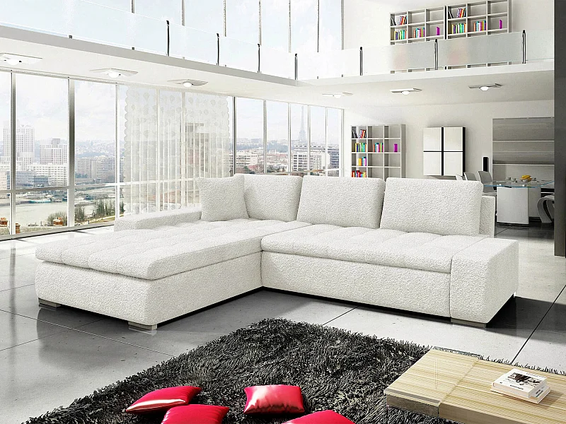 Sofá rinconero Comfivo 147, De color marrón claro, Función de descanso, Almacenaje, 302cm