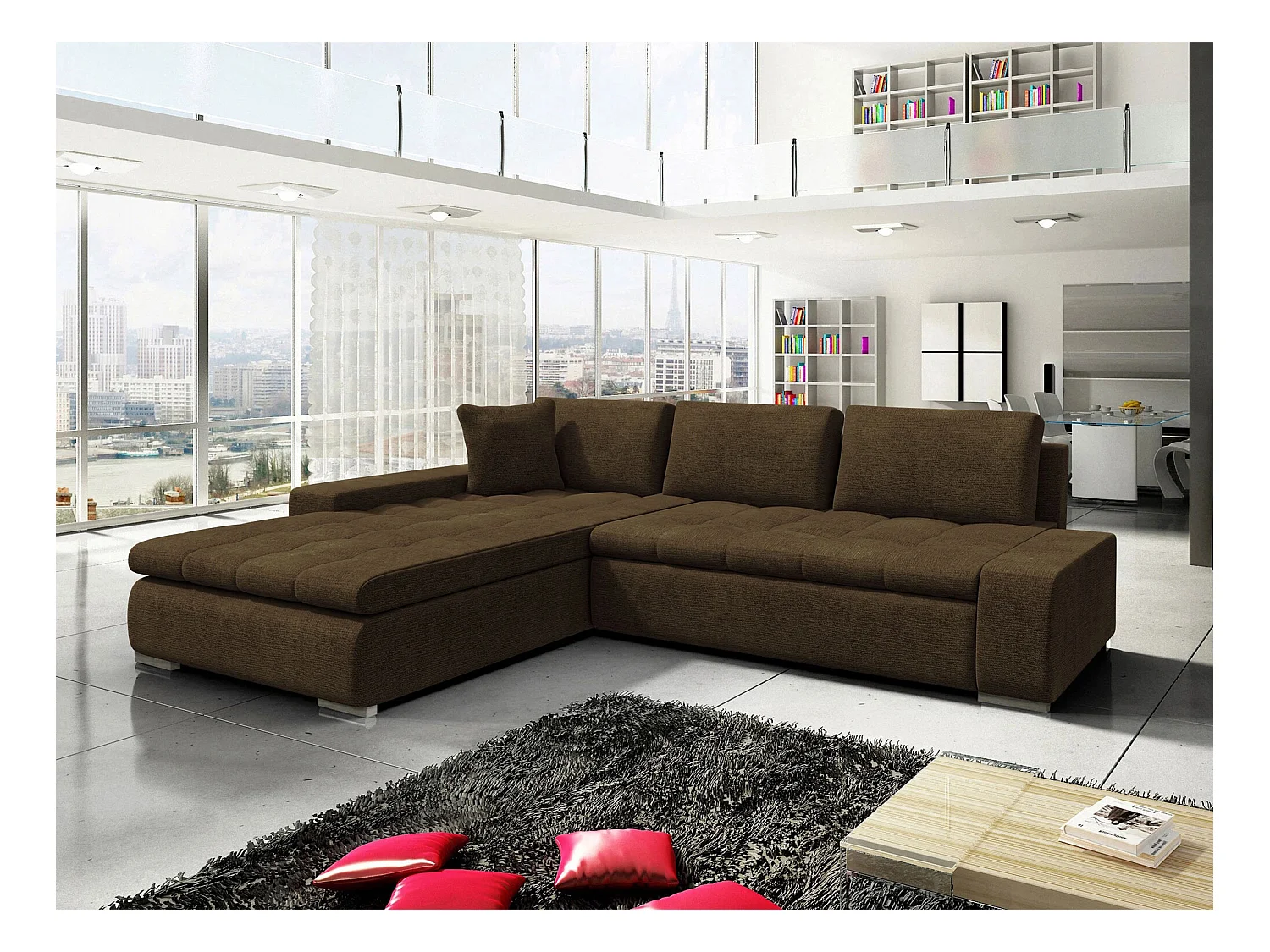 Sofá rinconero Comfivo 147, Marrón, Función de descanso, Almacenaje, 302x213x80cm