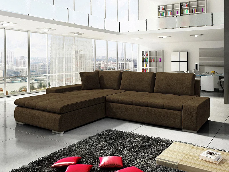 Sofá rinconero Comfivo 147, Marrón, Función de descanso, Almacenaje, 302x213x80cm