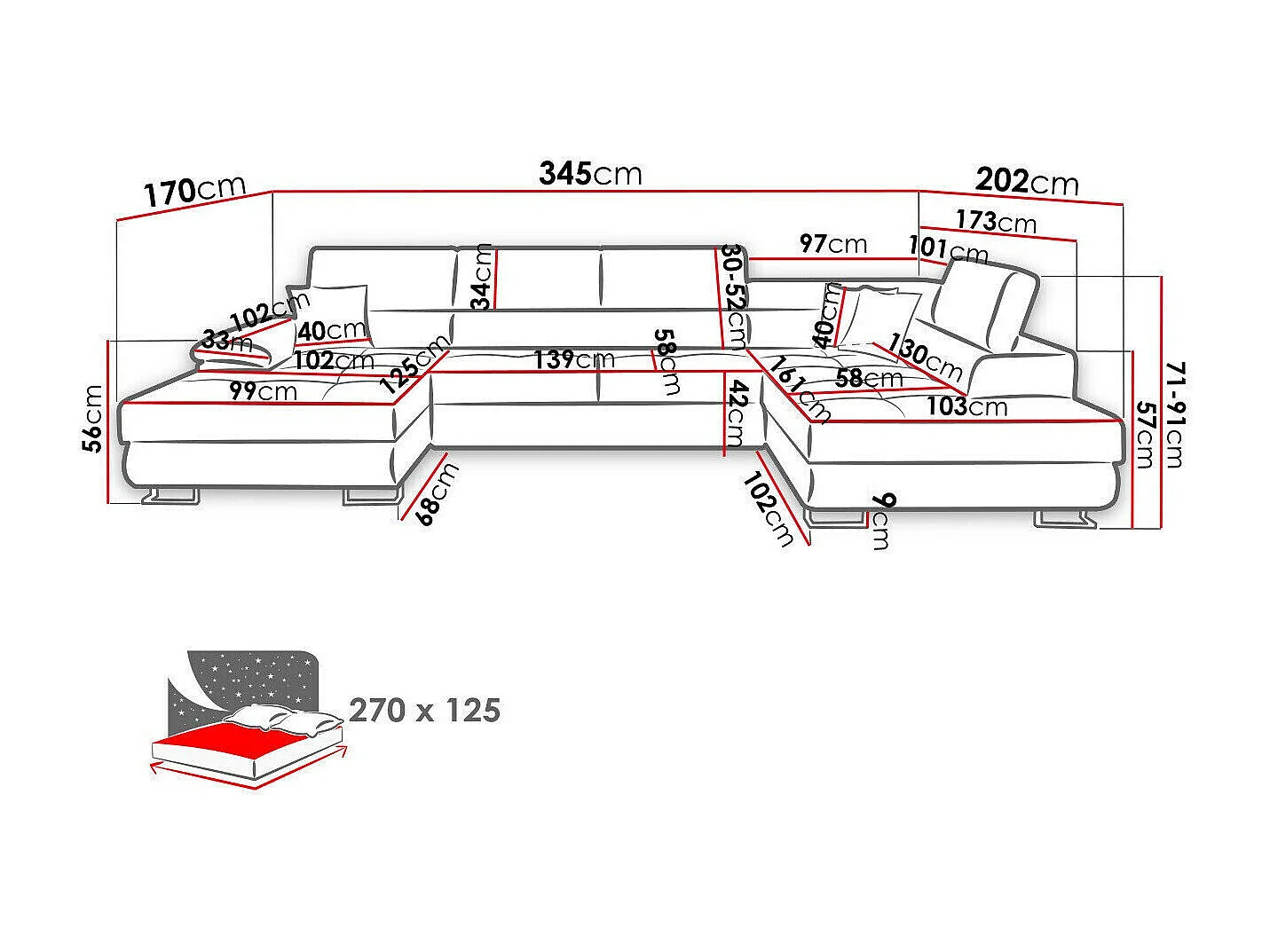 Sofá rinconero Comfivo 190, Verde, Función de descanso, Almacenaje, 345x202x71cm