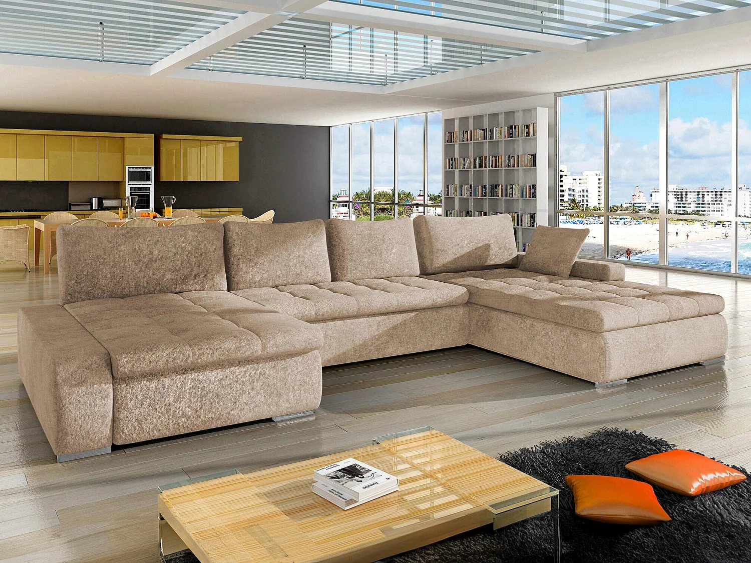 Canapé d'angle Comfivo 106, Brun clair, Disponible, 394x213x80cm