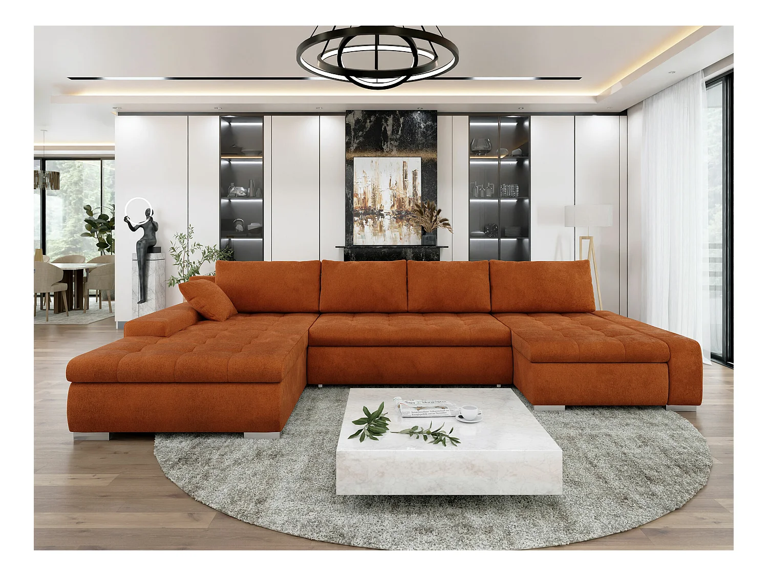 Sofá rinconero Comfivo 106, Rojo, Función de descanso, Almacenaje, 394x213x80cm