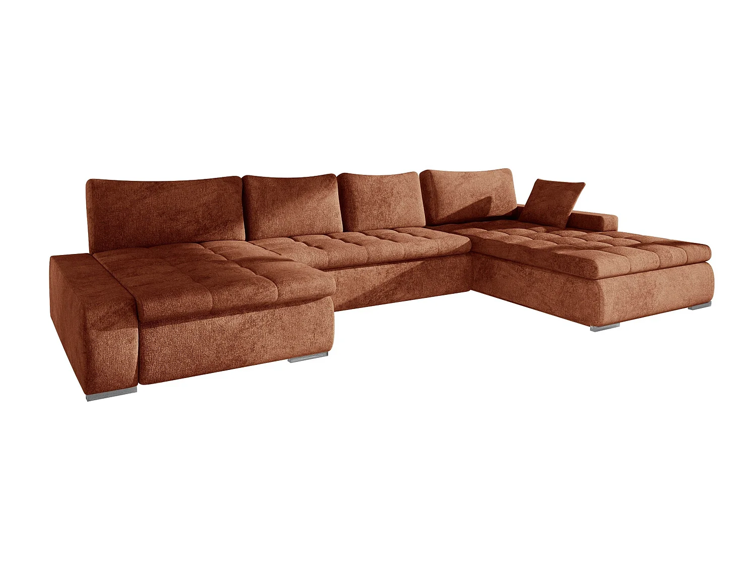 Canapé d'angle convertible 3 places en tissu rouge