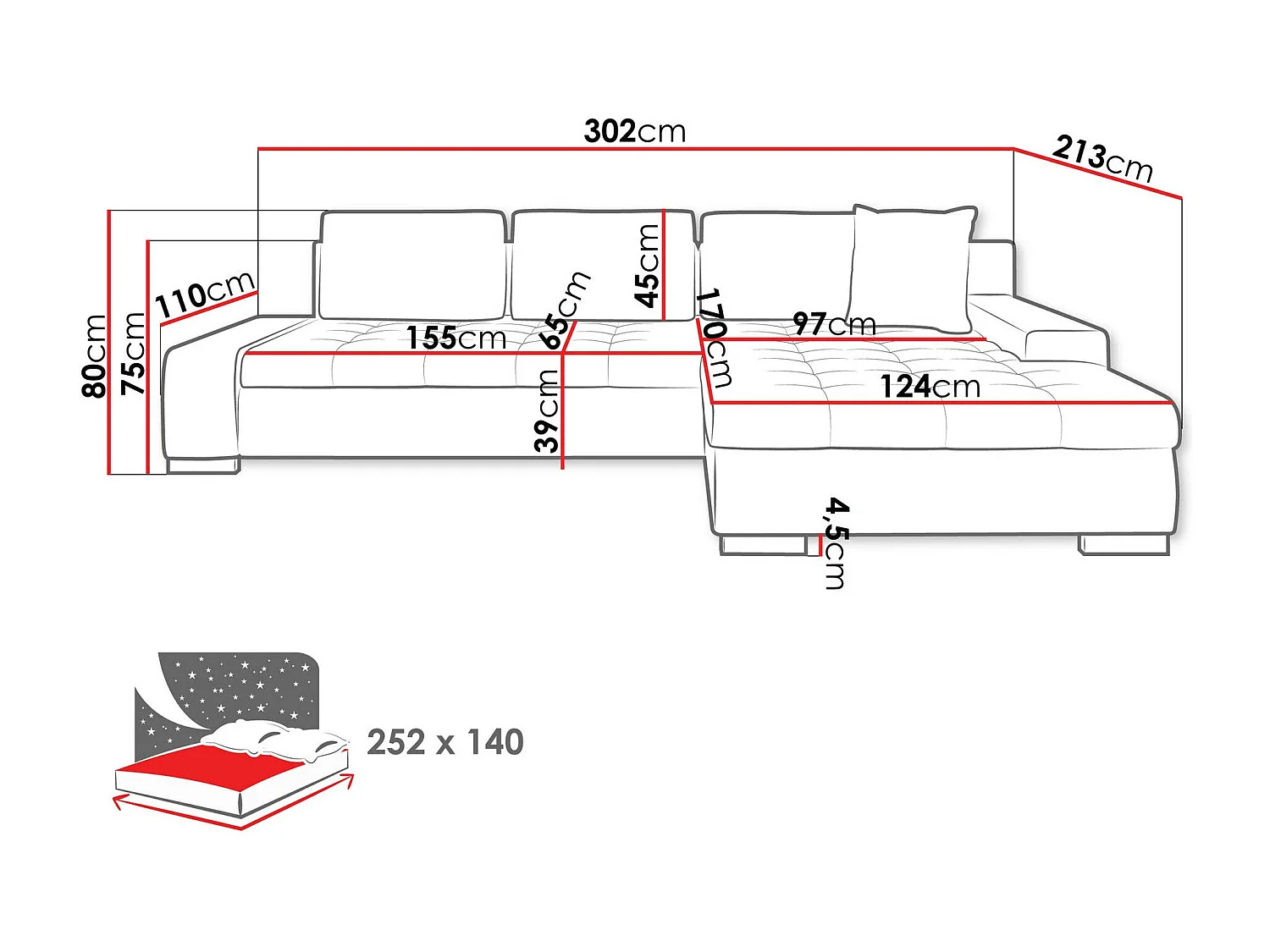 Canapé d'angle Comfivo 147, Marron, Disponible, 302x213x80cm