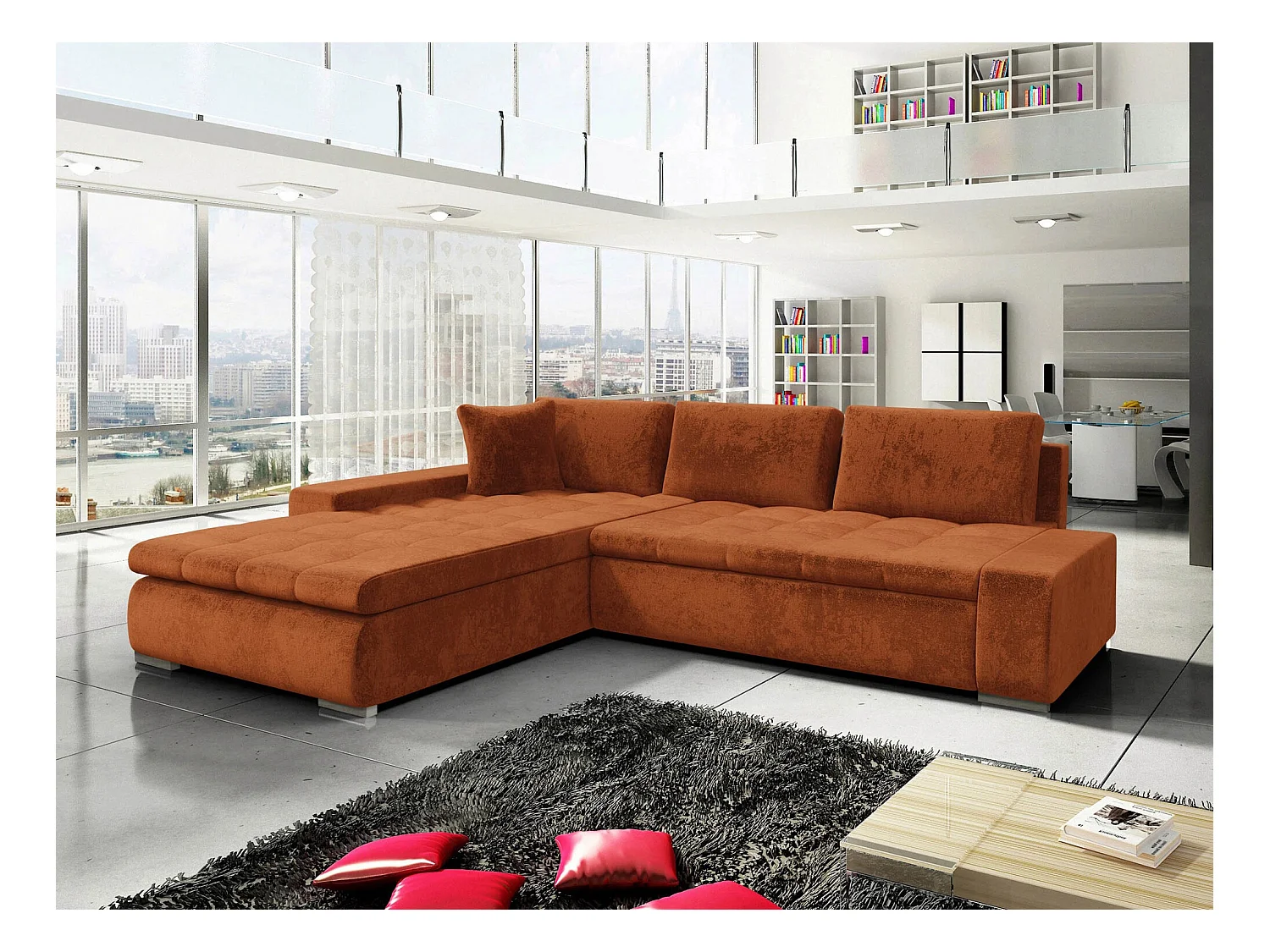 Divano angolare Comfivo 147, Rosso, Con, 302x213x80cm