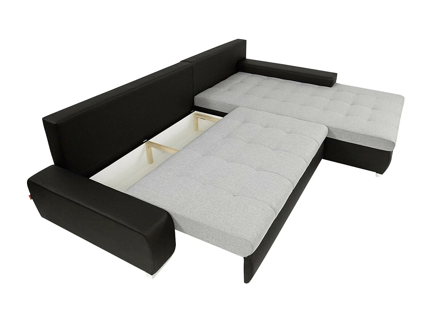 Canapé d'angle convertible 3 places en tissu rouge