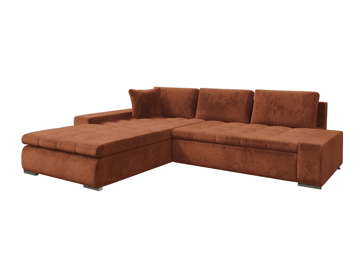 Canapé d'angle convertible 3 places en tissu rouge