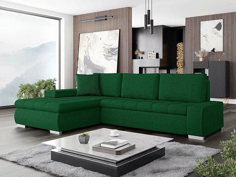 Sofá rinconero Comfivo 112, Verde, Función de descanso, Almacenaje, 265x185x85cm