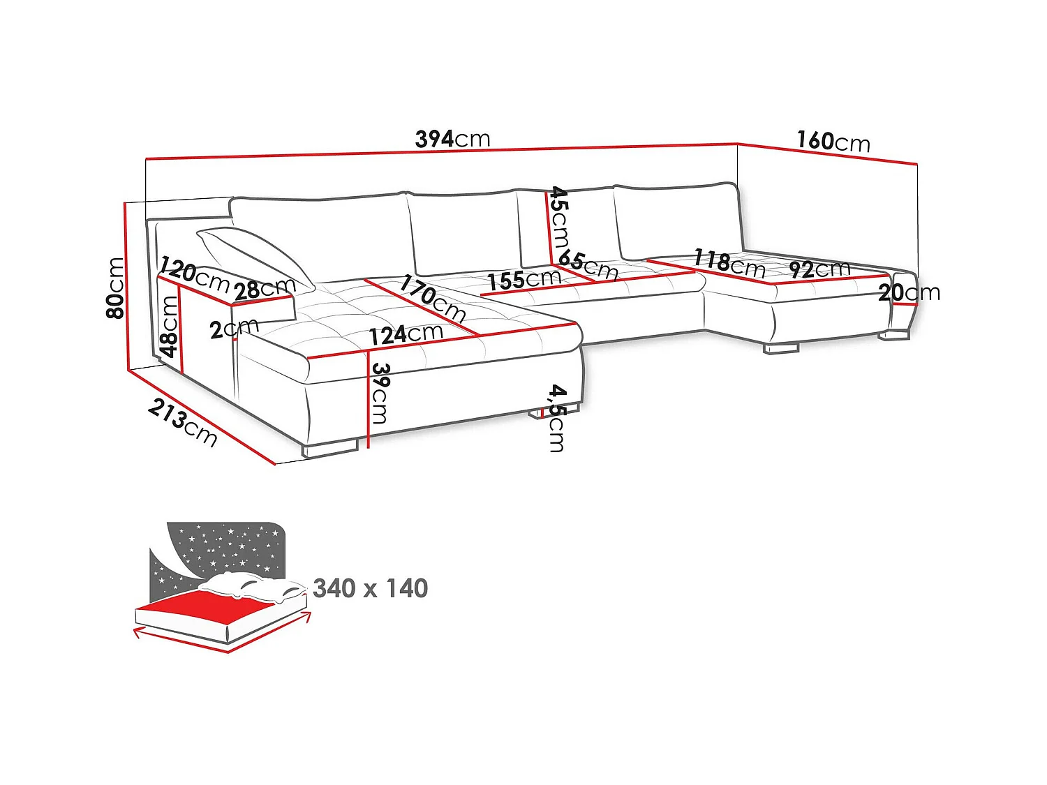 Sofá rinconero Comfivo 106, Turquesa, Función de descanso, Almacenaje, 394x213x80cm