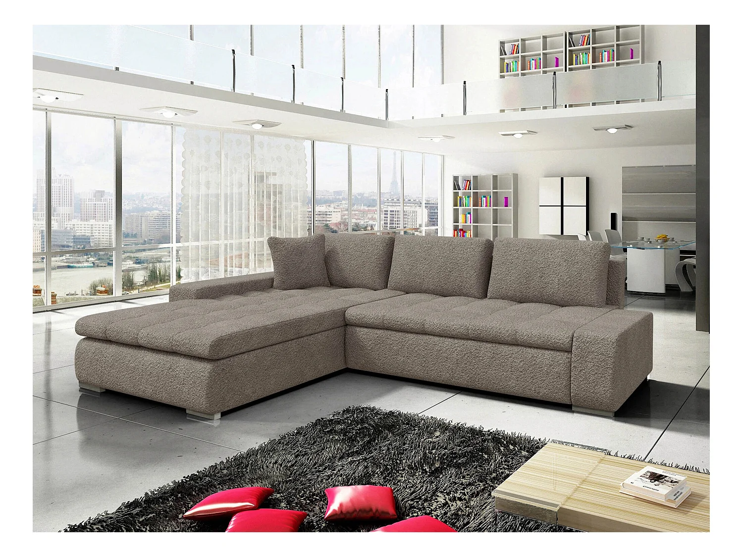 Sofá rinconero Comfivo 147, Marrón, Función de descanso, Almacenaje, 302x213x80cm