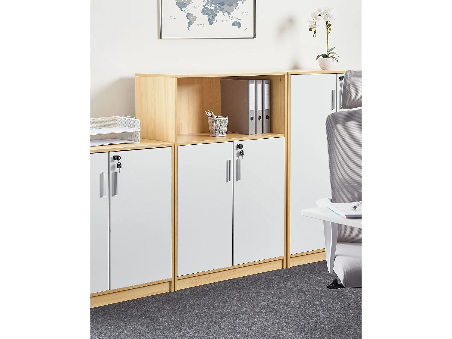 Meuble de rangement ZEHNA Marron clair/blanc