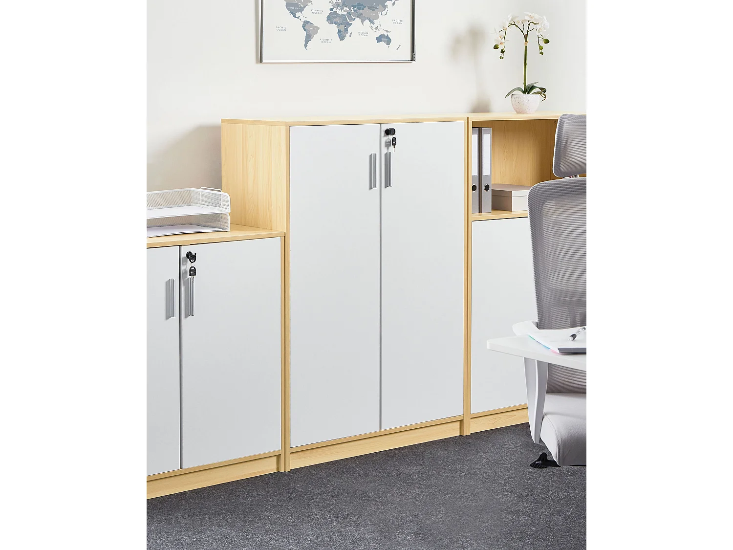 Meuble de rangement ZEHNA Marron clair/blanc
