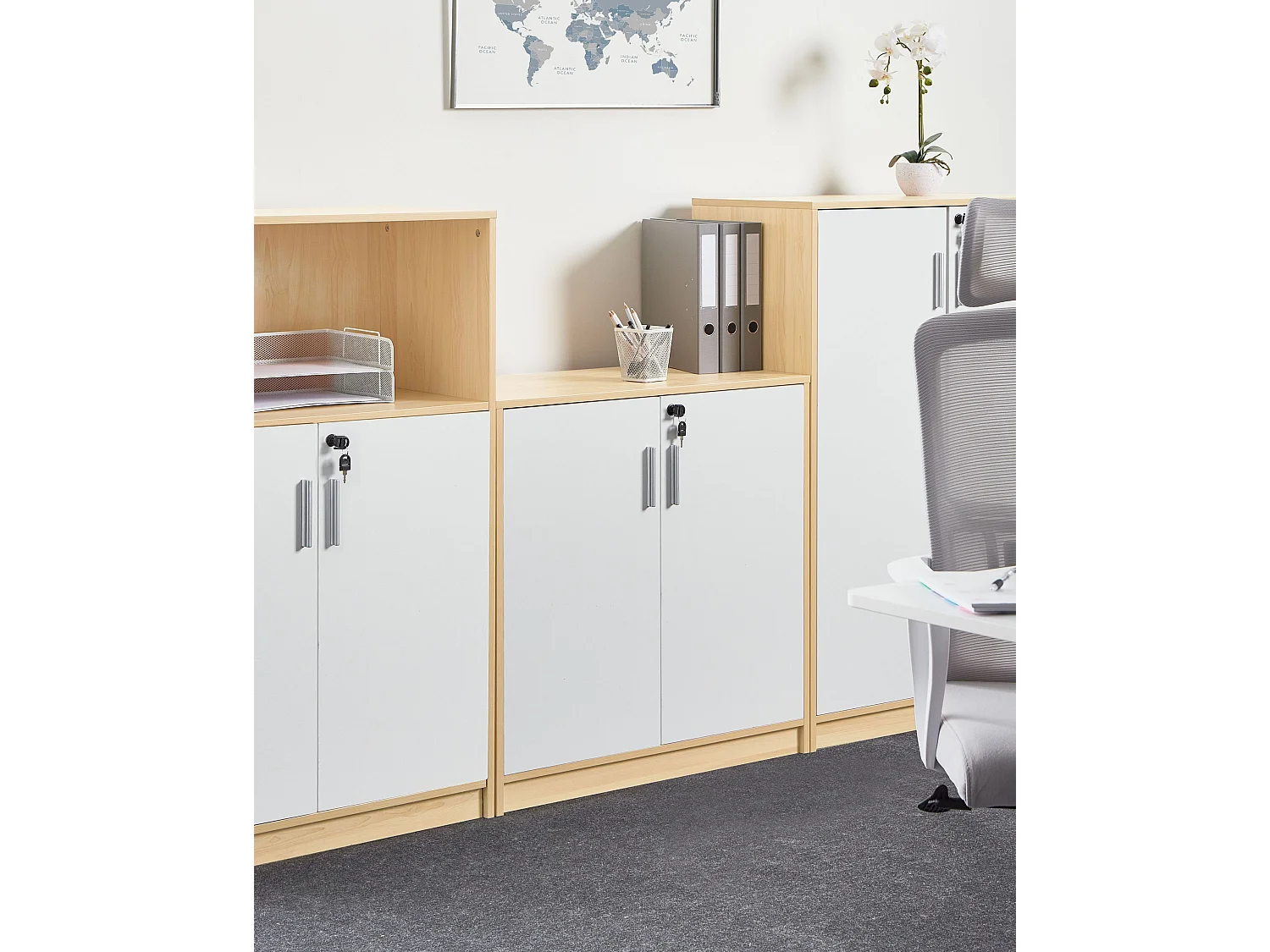 Meuble de rangement ZEHNA Marron clair/blanc