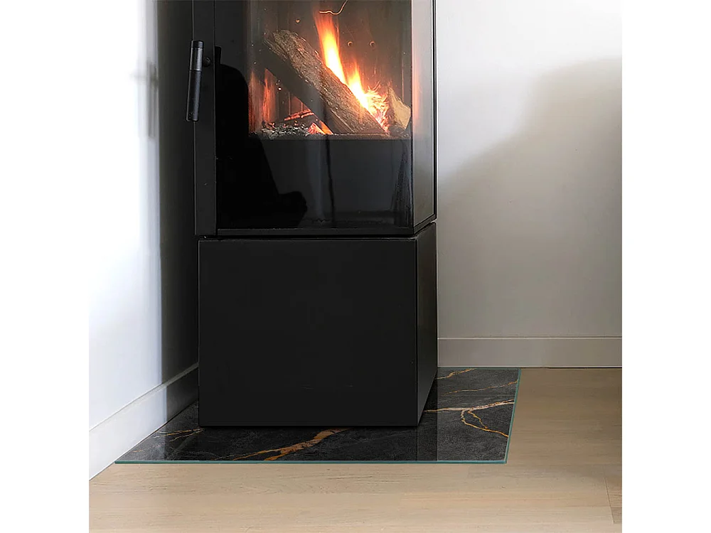 Plaque de sol en verre pour poêle - Carré - 50x50 - Marbre élégant avec des veines