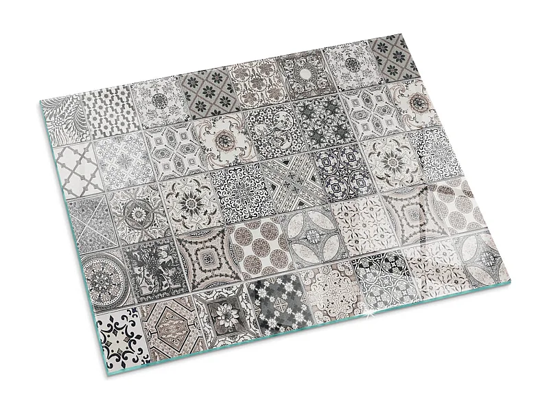 Glasplatte zum Schutz vor Funkenflug, Kaminauflage - Rechteck - 80x60 - Keramikfliesenmuster