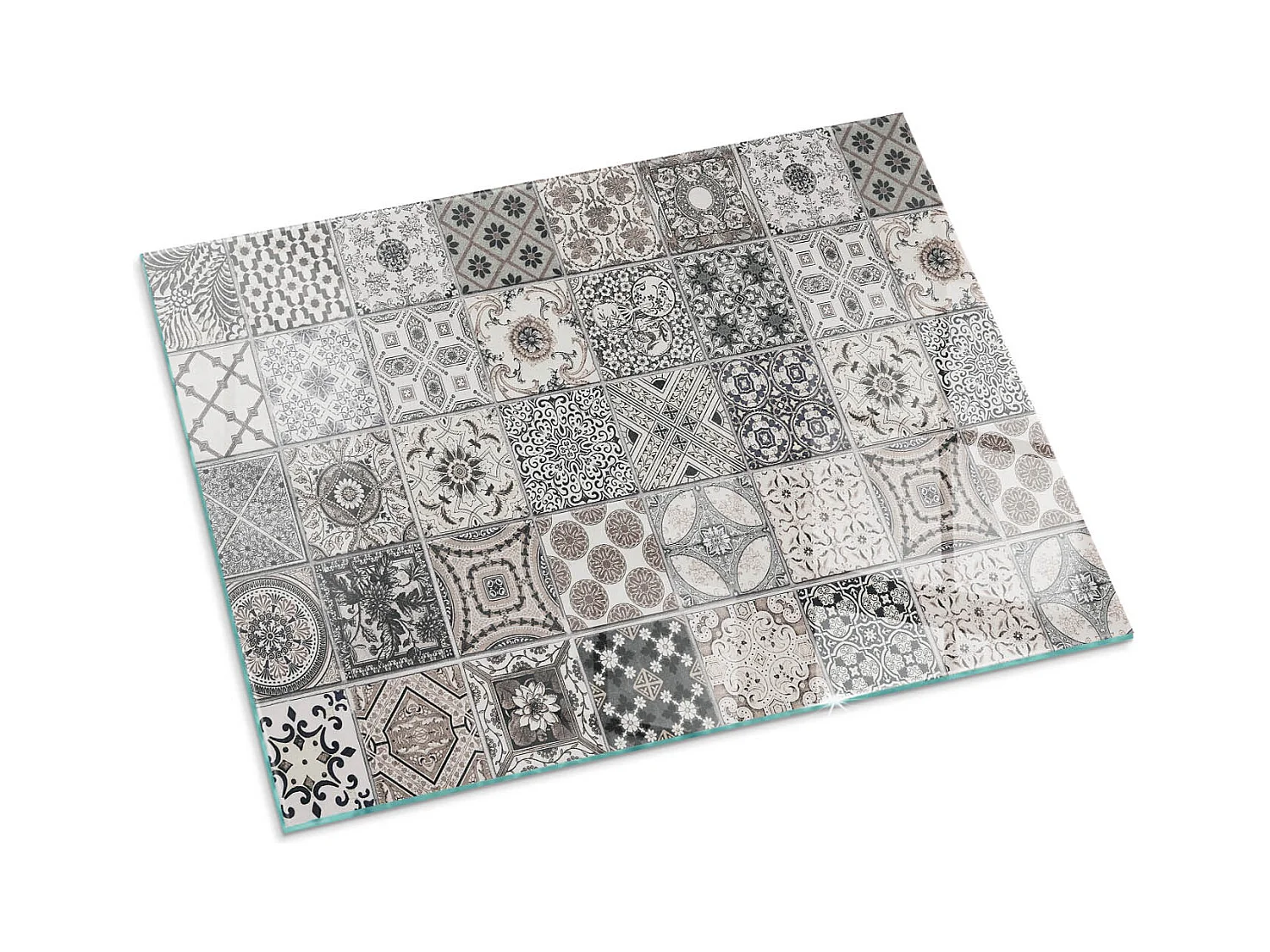 Glasplatte zum Schutz vor Funkenflug, Kaminauflage - Rechteck - 80x60 - Keramikfliesenmuster